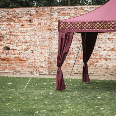 Burgundy Ecotent pop up gazebo 6x3 m at a food service event