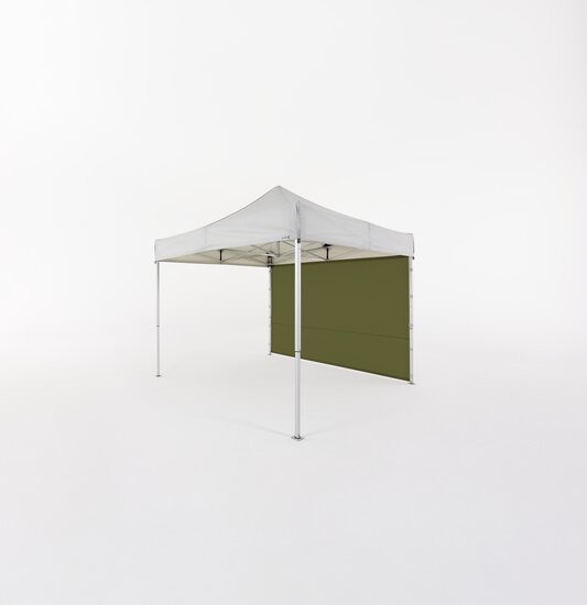 White Ecotent® pop-up gazebo with sidewall made of recycled fabric in Olive colour.