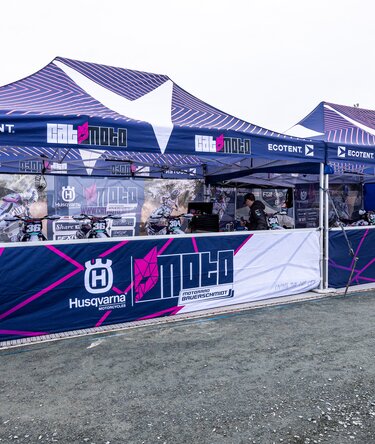 CAT Moto: Ecotent pop up gazebo 6x4 m white, printed (E1), with closed side walls, half-height side wall, sublimation printing